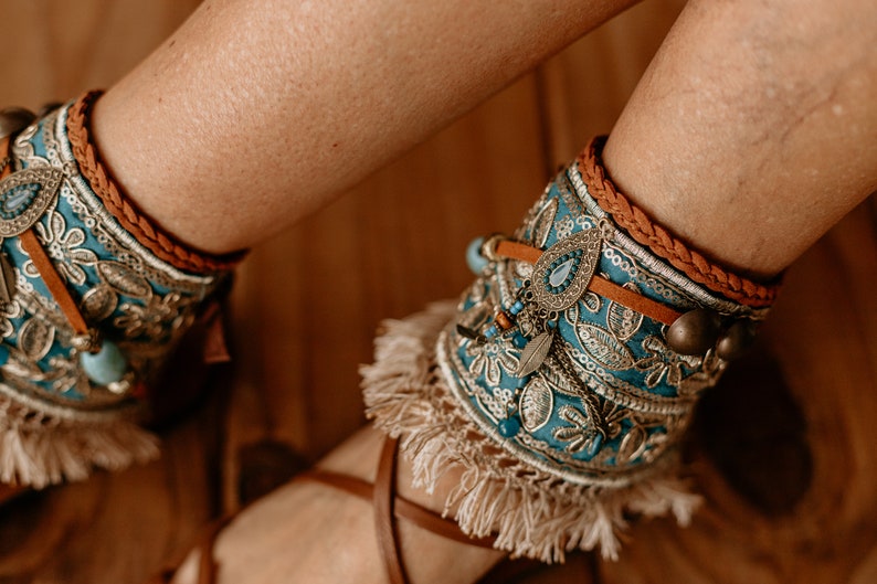 Turquoise Flat Summer Sandal Ankle Wraps