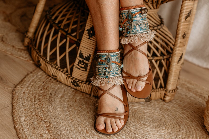 Turquoise Flat Summer Sandal Ankle Wraps