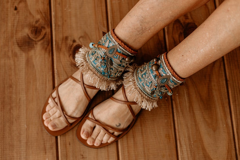 Turquoise Flat Summer Sandal Ankle Wraps