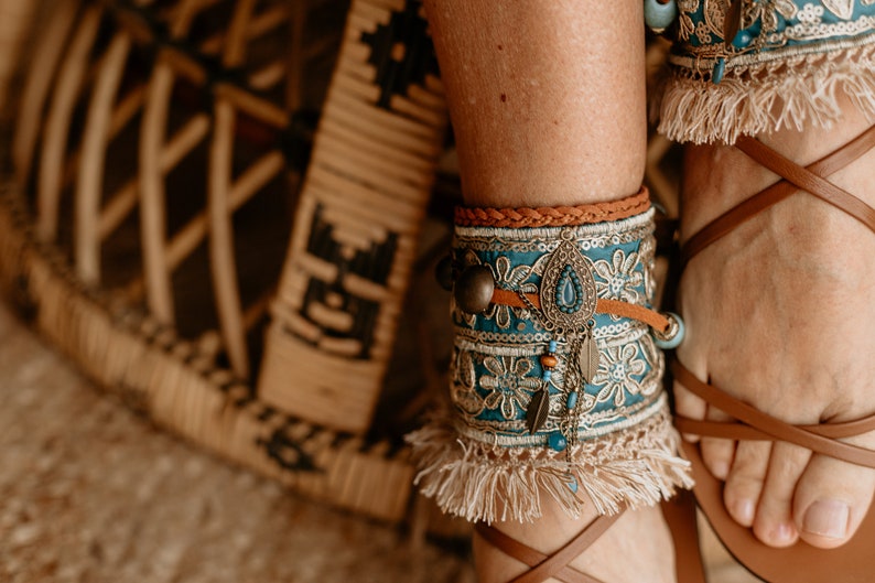 Turquoise Flat Summer Sandal Ankle Wraps