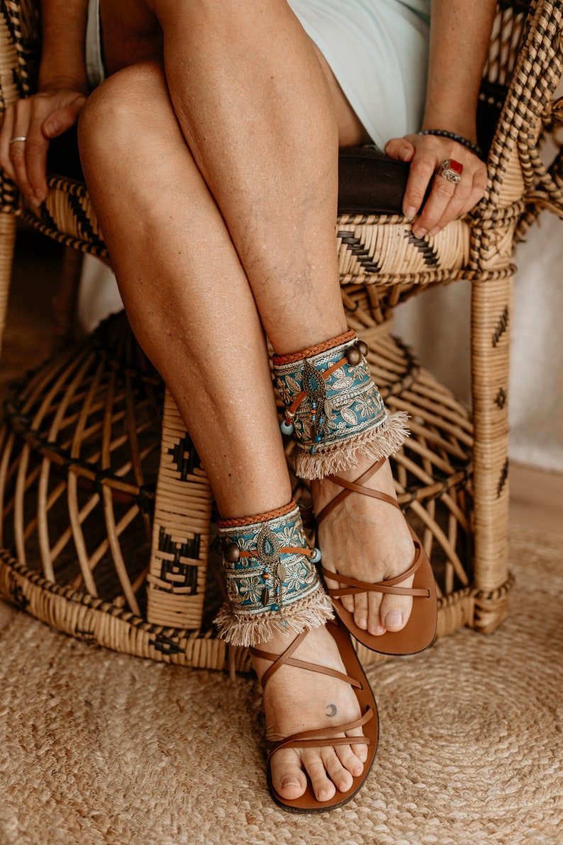 Turquoise Flat Summer Sandal Ankle Wraps