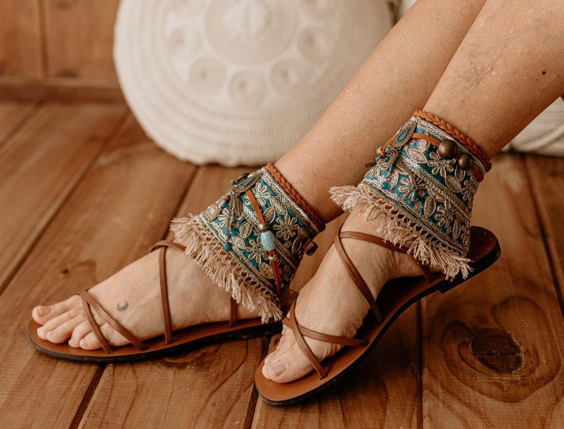 Turquoise Flat Summer Sandal Ankle Wraps
