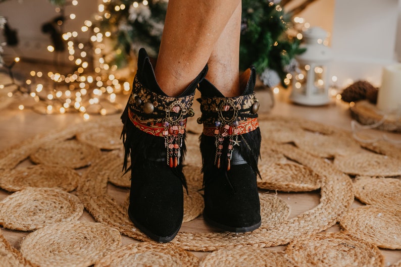 Western Rhinestone Floral Print Boot Covers