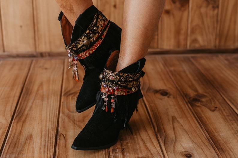 Western Rhinestone Floral Print Boot Covers