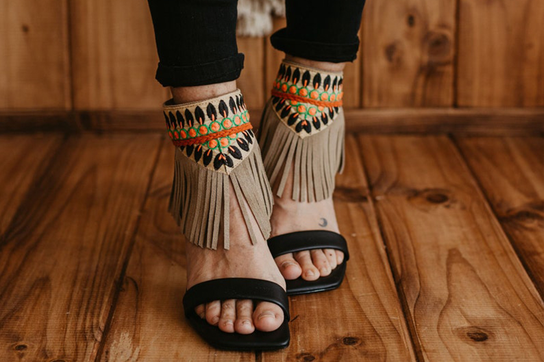 Ethnic Leather Anklet Wrap Fringe Sandals