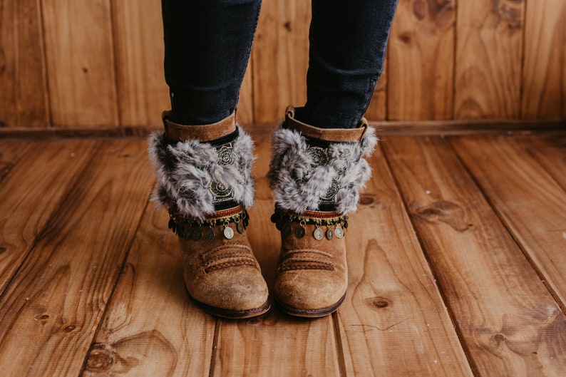 Hippie Leather Embroidered Boot Cuff Covers