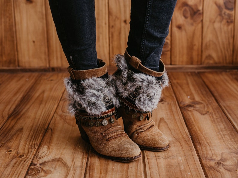 Hippie Leather Embroidered Boot Cuff Covers