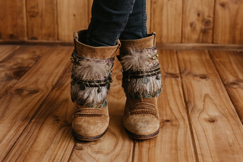 Feather Fringe Vintage Embroidered Boot Covers