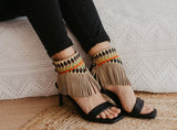 Ethnic Leather Anklet Wrap Fringe Sandals