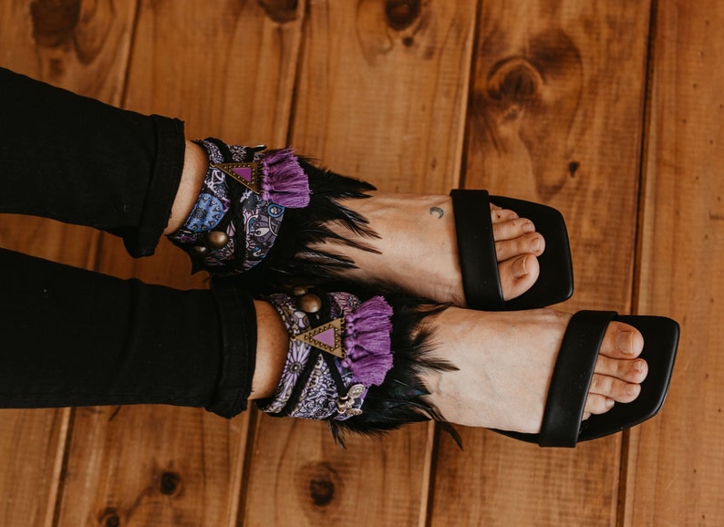 Women's Boho Black Purple Lace Sandal Anklet Belt