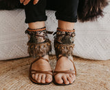 Ethnic Feather Ankle Belt Wrap Sandals