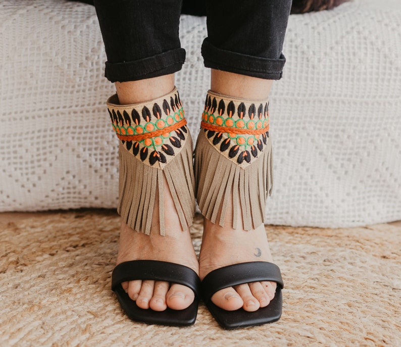 Ethnic Leather Anklet Wrap Fringe Sandals