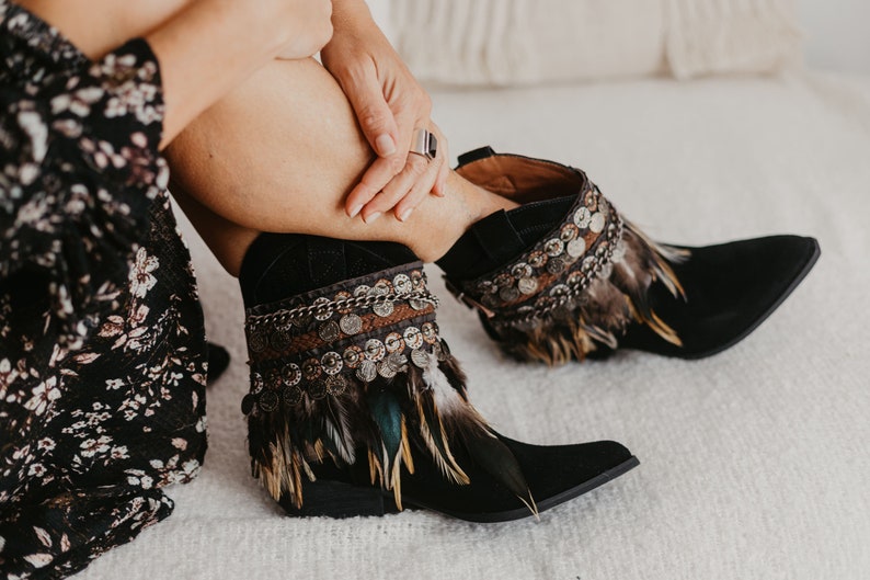 Tribal Ethnic Boot Covers with Feathers