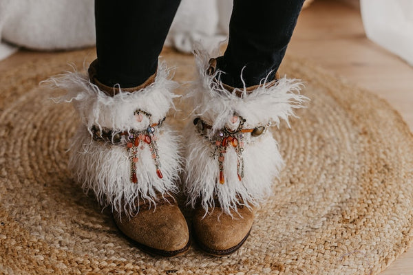 Luxury White Faux Fur Ethnic Boot Covers