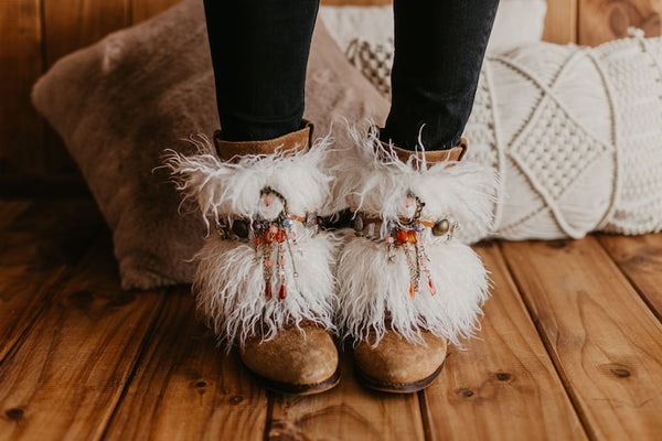 Luxury White Faux Fur Ethnic Boot Covers