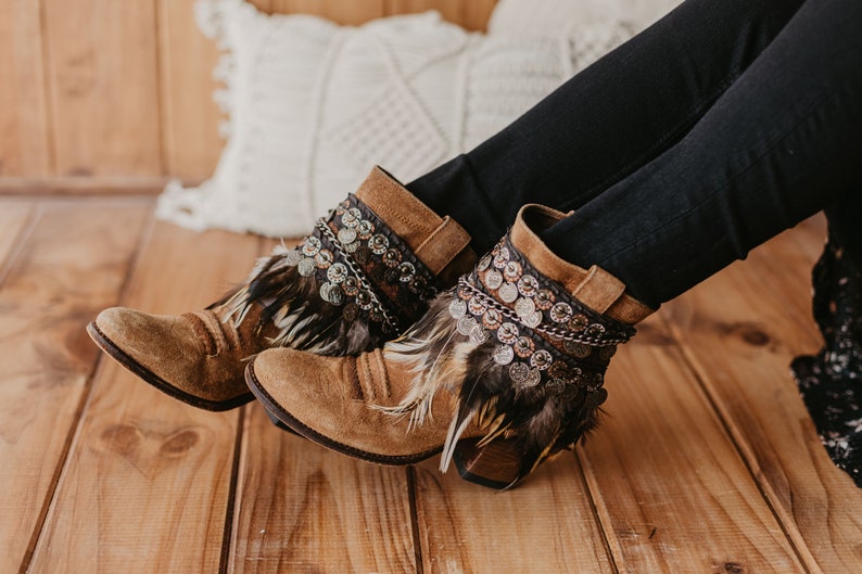 Tribal Ethnic Boot Covers with Feathers