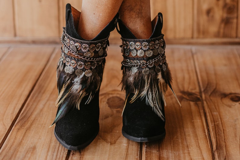 Tribal Ethnic Boot Covers with Feathers