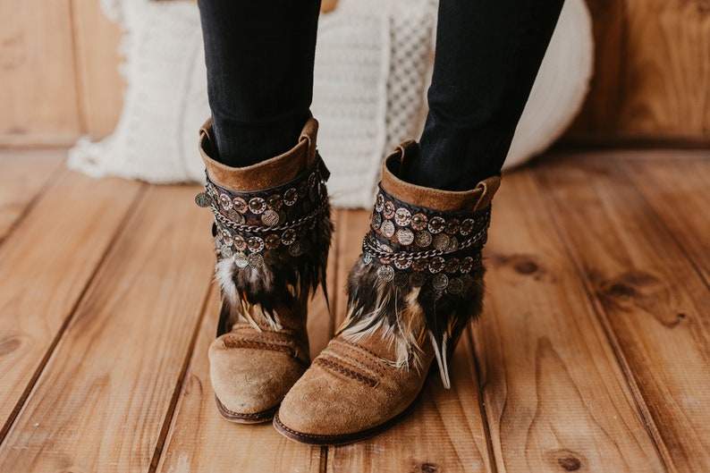 Tribal Ethnic Boot Covers with Feathers