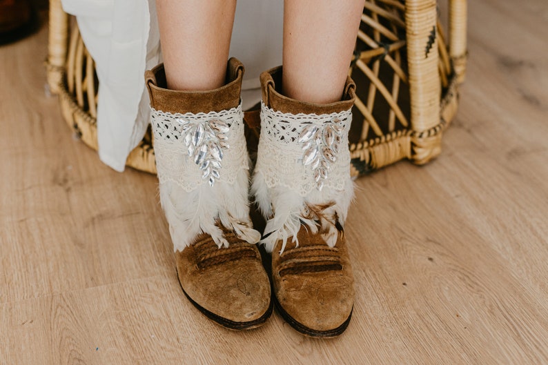 Indie Style Boot Covers with Lvory Feathers