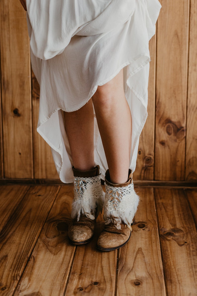 Indie Style Boot Covers with Lvory Feathers