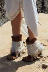 Indie Style Boot Covers with Lvory Feathers