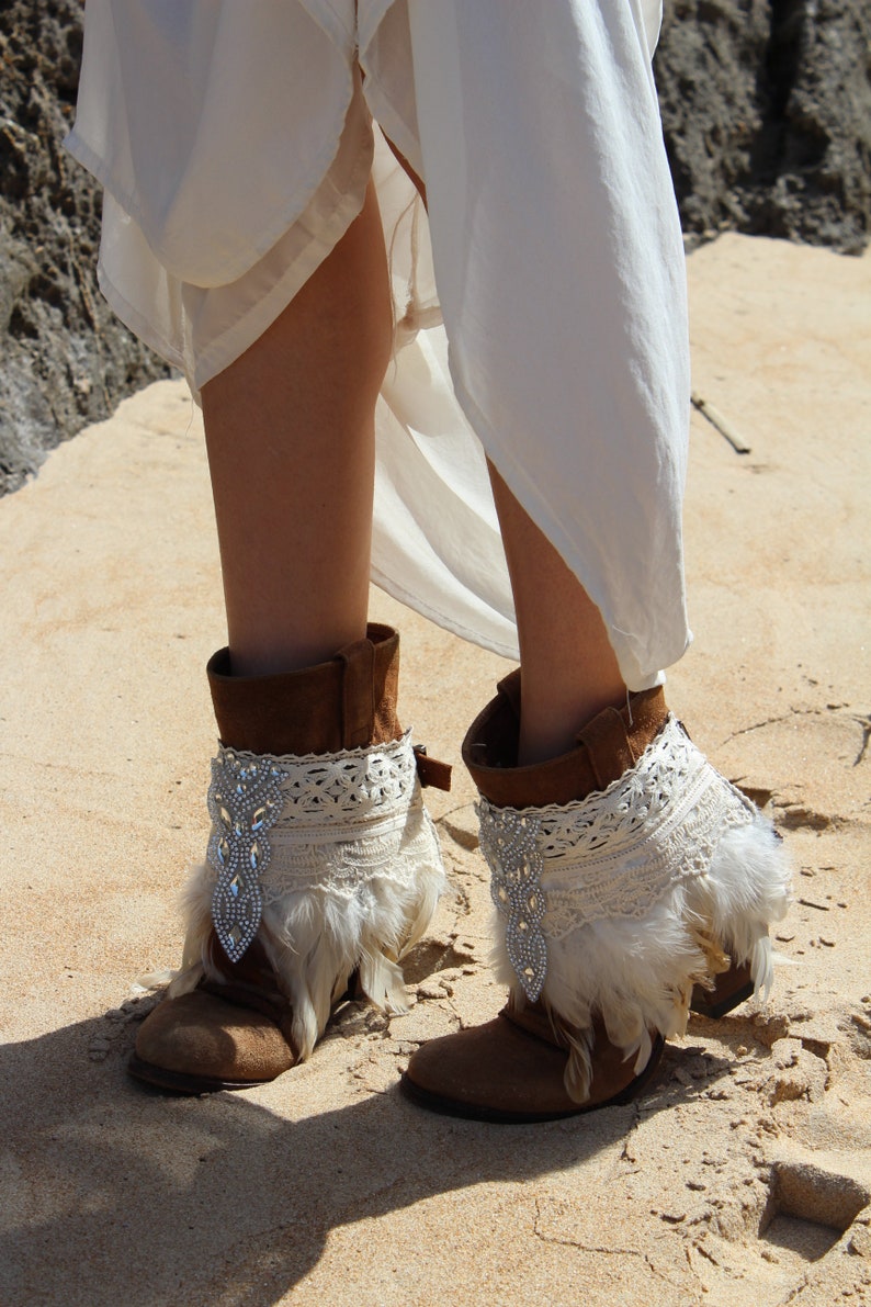 Indie Style Boot Covers with Lvory Feathers