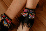 Colorful Boho Festival Sandal Ankle Wrap With Tassel & Feather Fringe