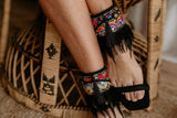 Colorful Boho Festival Sandal Ankle Wrap With Tassel & Feather Fringe