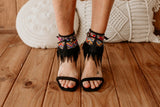 Colorful Boho Festival Sandal Ankle Wrap With Tassel & Feather Fringe