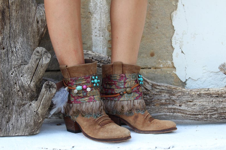 Bohemian Feather Boot Wrap Cuffs