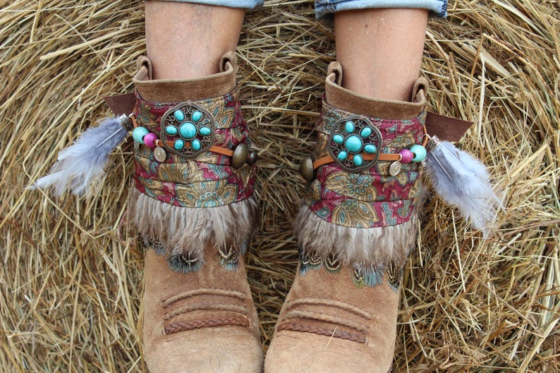 Bohemian Feather Boot Wrap Cuffs