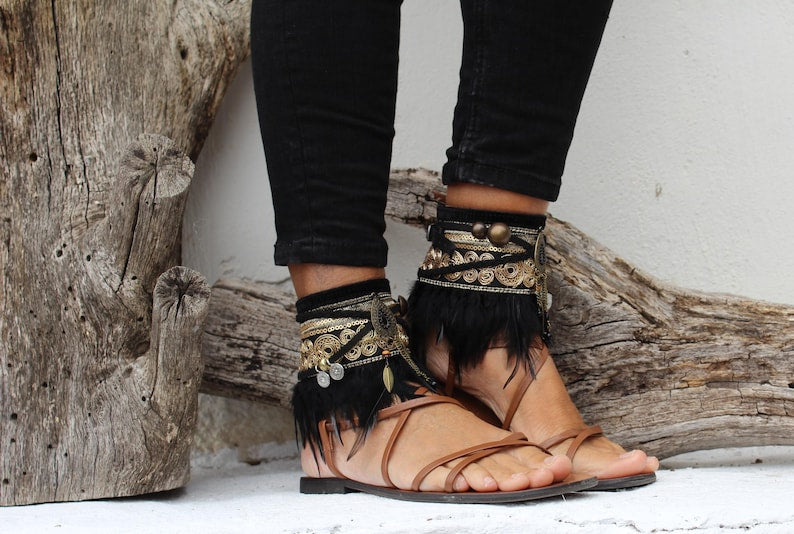 Embellished Ethnic Summer Sandal Covers with Fringe