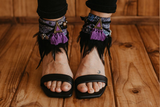 Women's Boho Black Purple Lace Sandal Anklet Belt