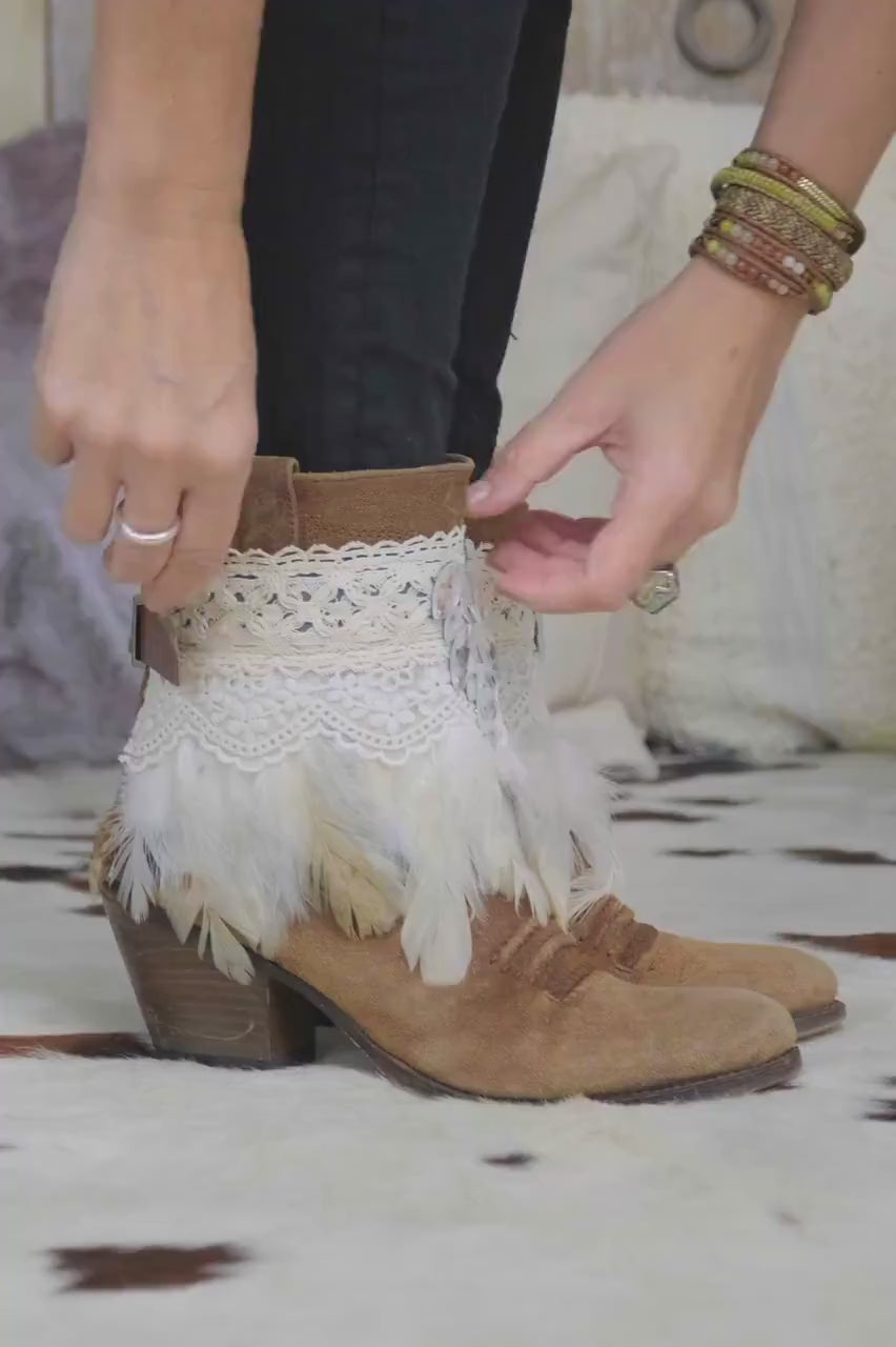 Video Indie Style Boot Covers WithIvory Feathers