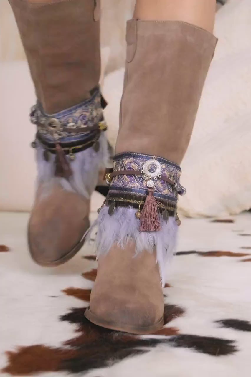 Video Hippie Beaded Feather Boot Covers