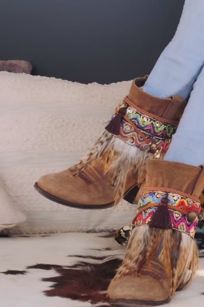 Video Decorative Ethnic Boot Covers With Feather Fringe