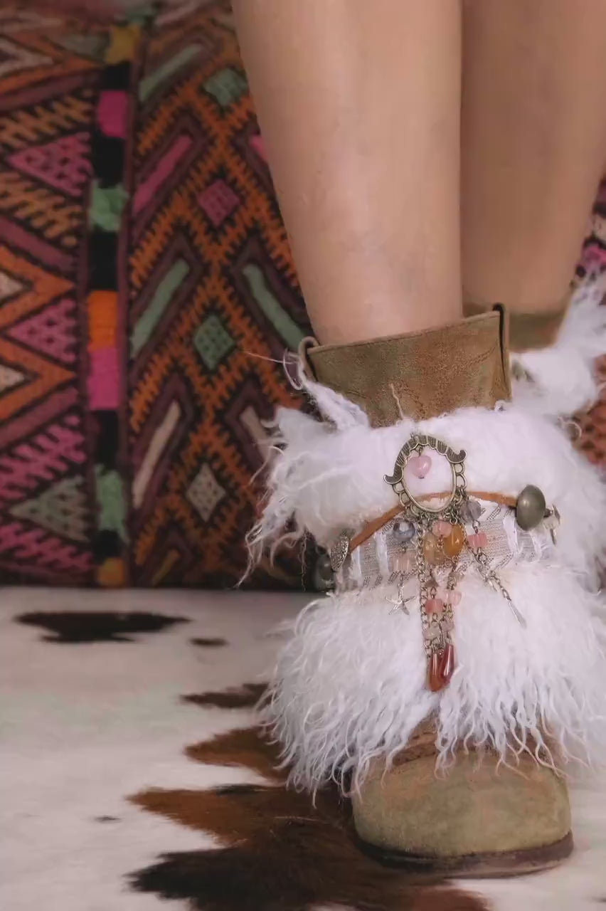 Video Luxury White Faux Fur Ethnic Boot Covers