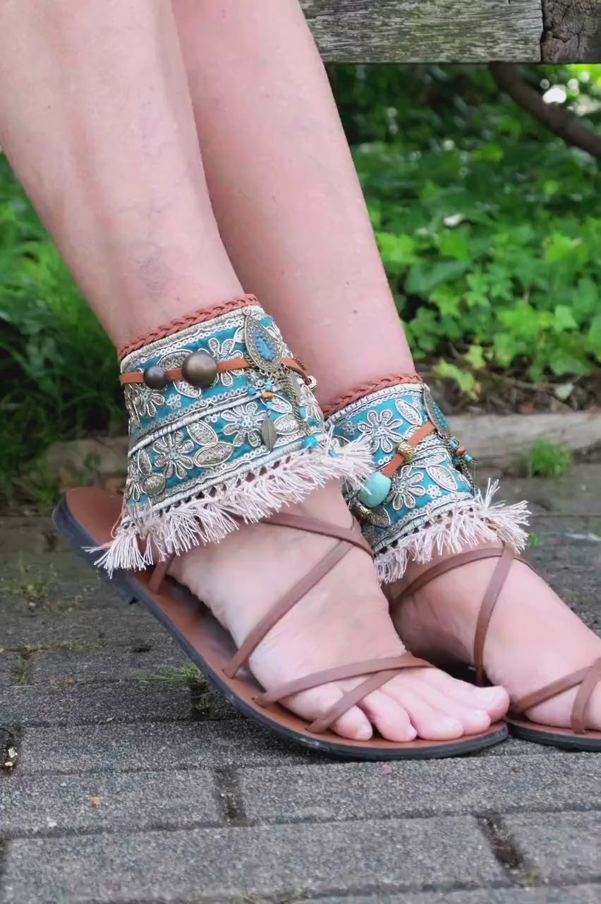 Video Turquoise Flat Summer Sandal Ankle Wraps