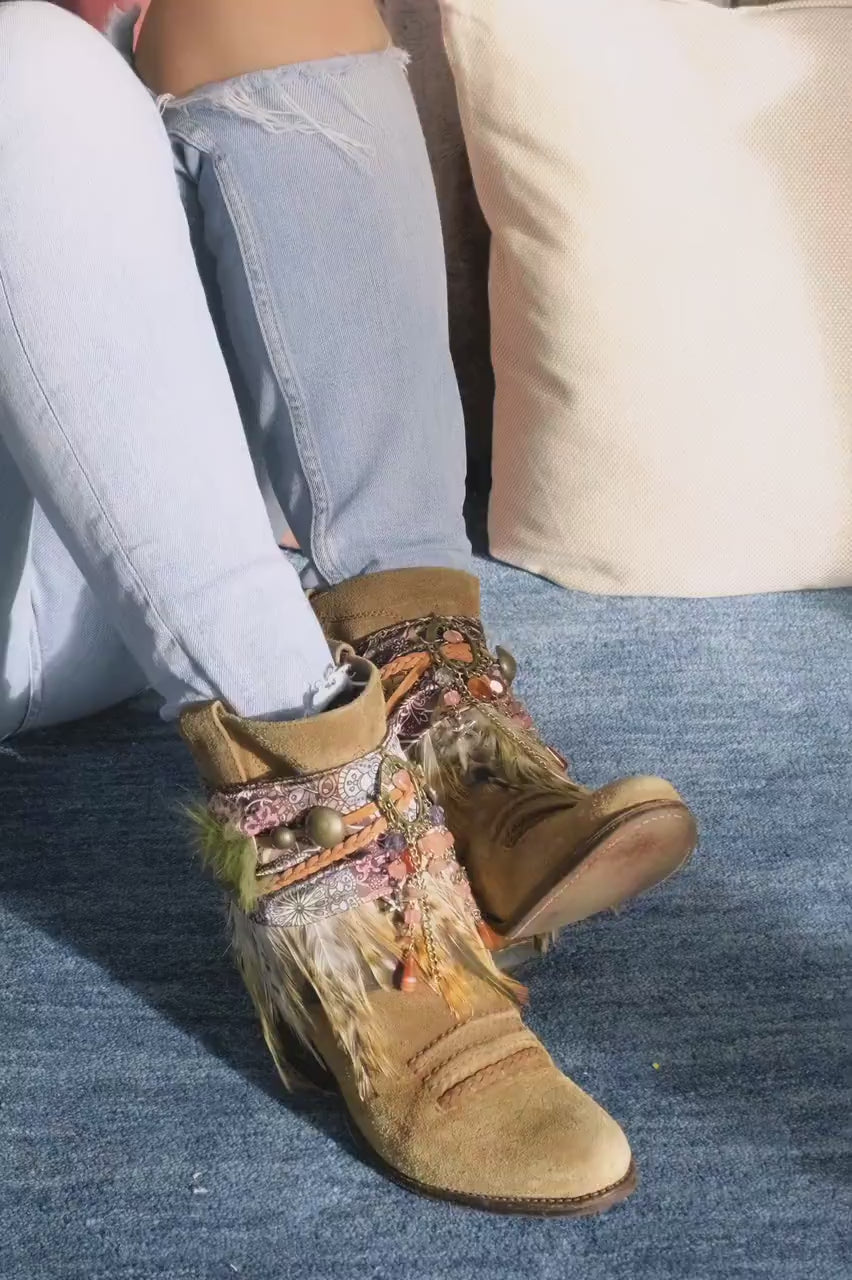 Video Tribal Beaded Feather Boot Covers